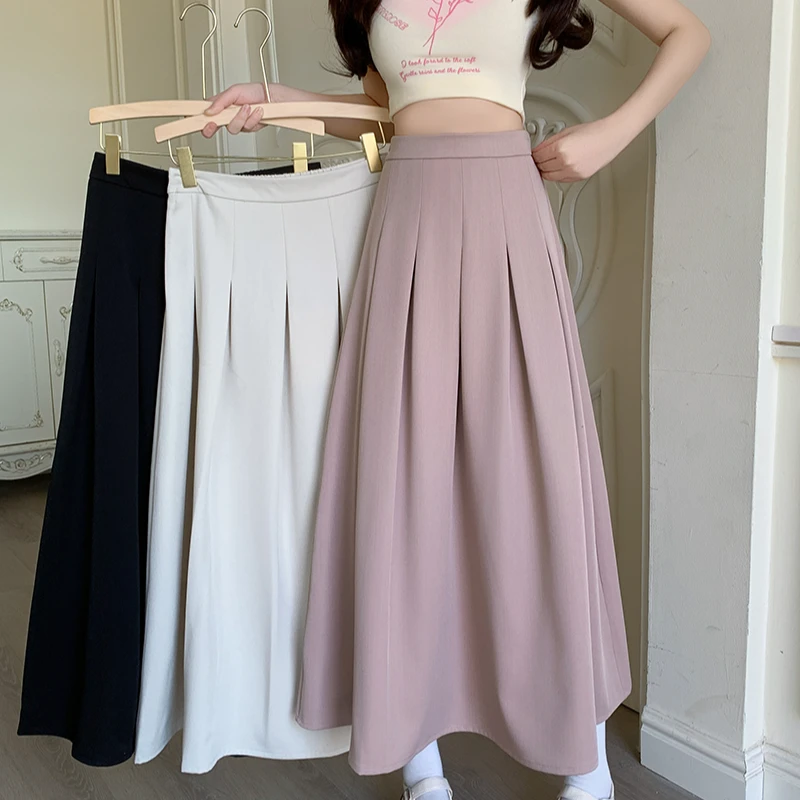 2025春装新款胖mm大码女百搭折皱西装裙大摆雨裙半身裙