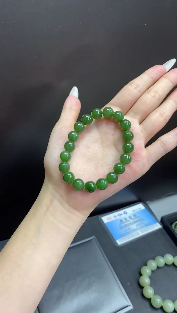 手链未镶嵌和田玉10mm碧玉圆珠手串精美单圈