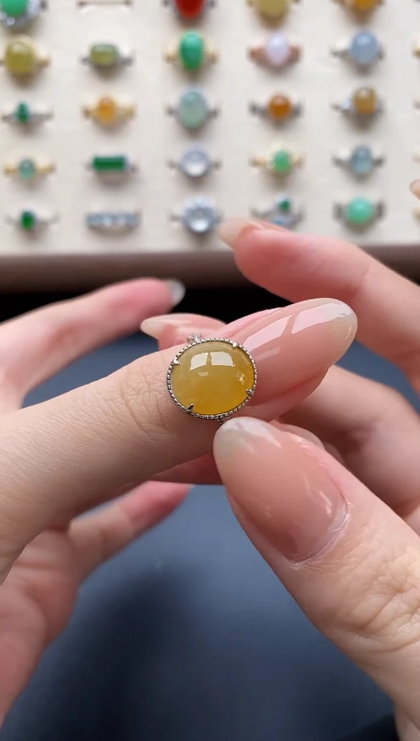 银S925镶嵌戒指翡翠一物一证一礼盒