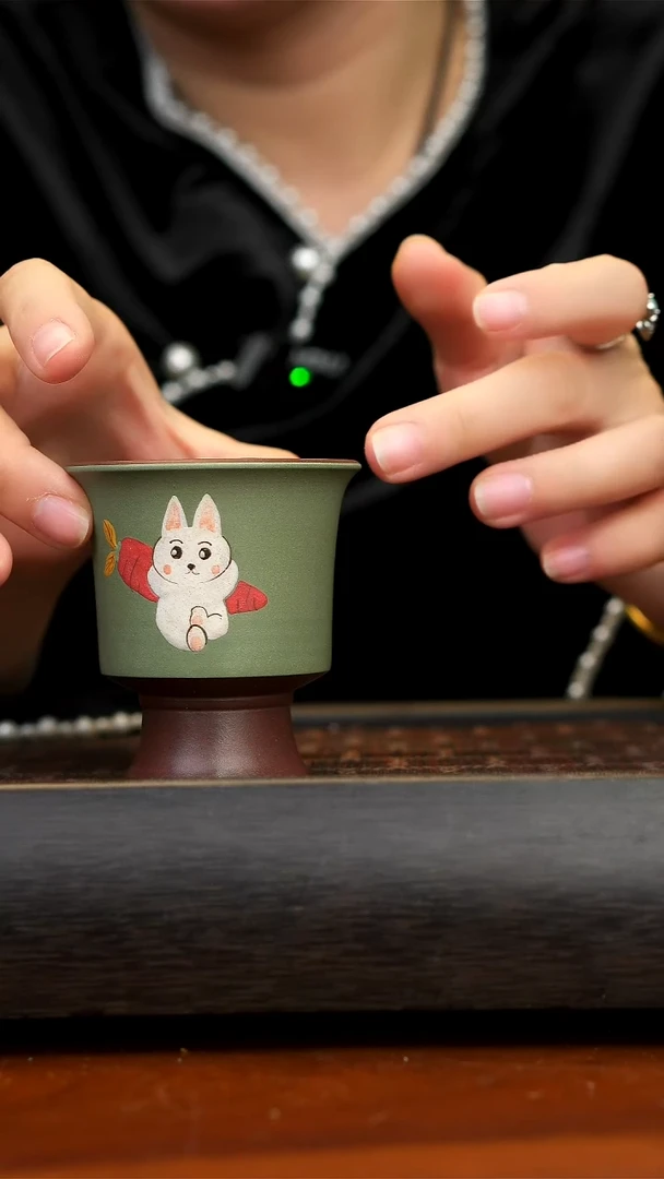 【闪购商品】紫砂茶壶紫泥高足豆青杯