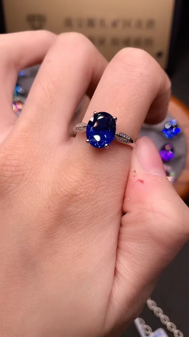 戒指蓝宝石银S925镶嵌......