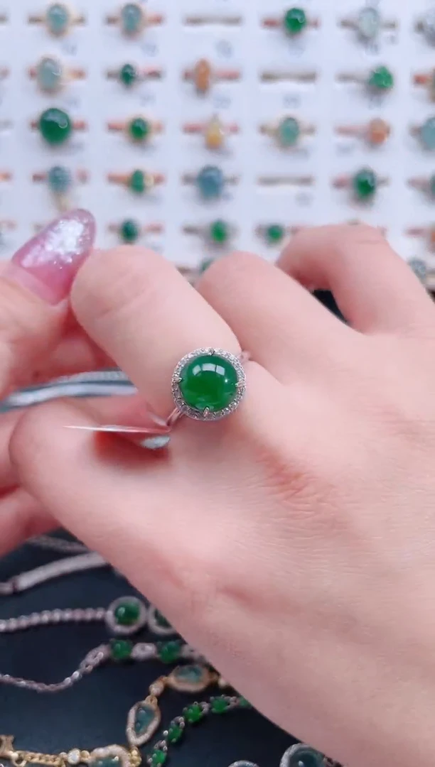 银S925镶嵌戒指翡翠天然翡翠