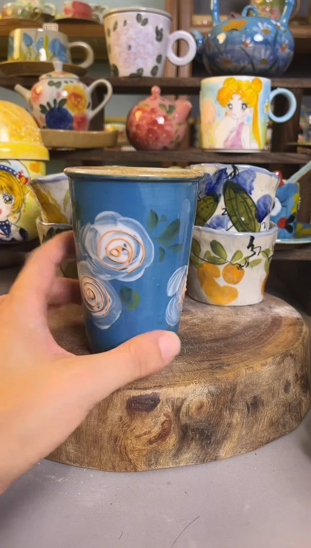 杯子手绘高温釉下陶瓷