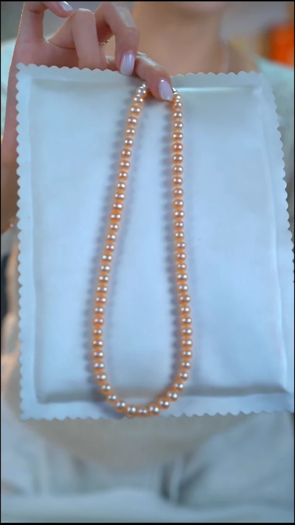 项链未镶嵌淡水珍珠 橘色珍珠素珠项链6-7MM