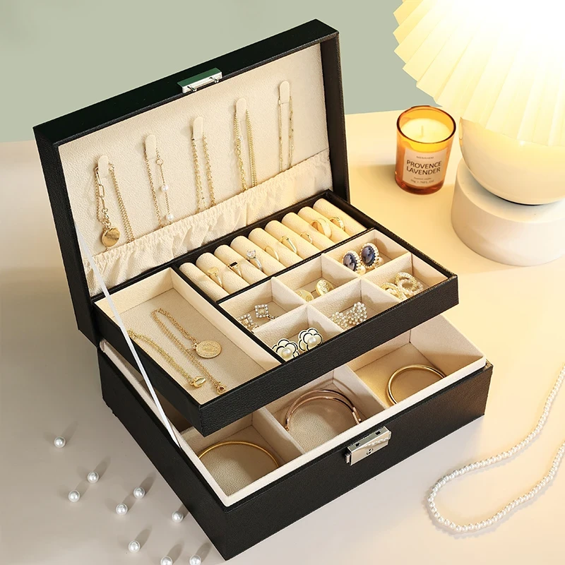 首饰收纳项链耳钉耳环饰轻奢精致手表饰品珠宝饰品盒家用双层V53