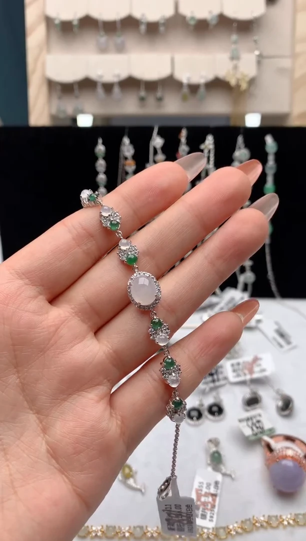【闪购商品】翡翠手链银S925镶嵌3号