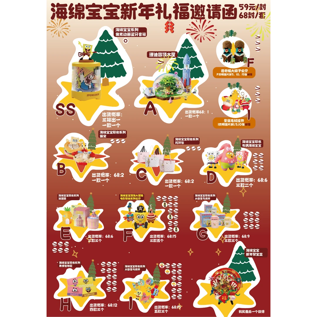 【正版授权】海绵宝宝新年礼福邀请函（爱波代拆）