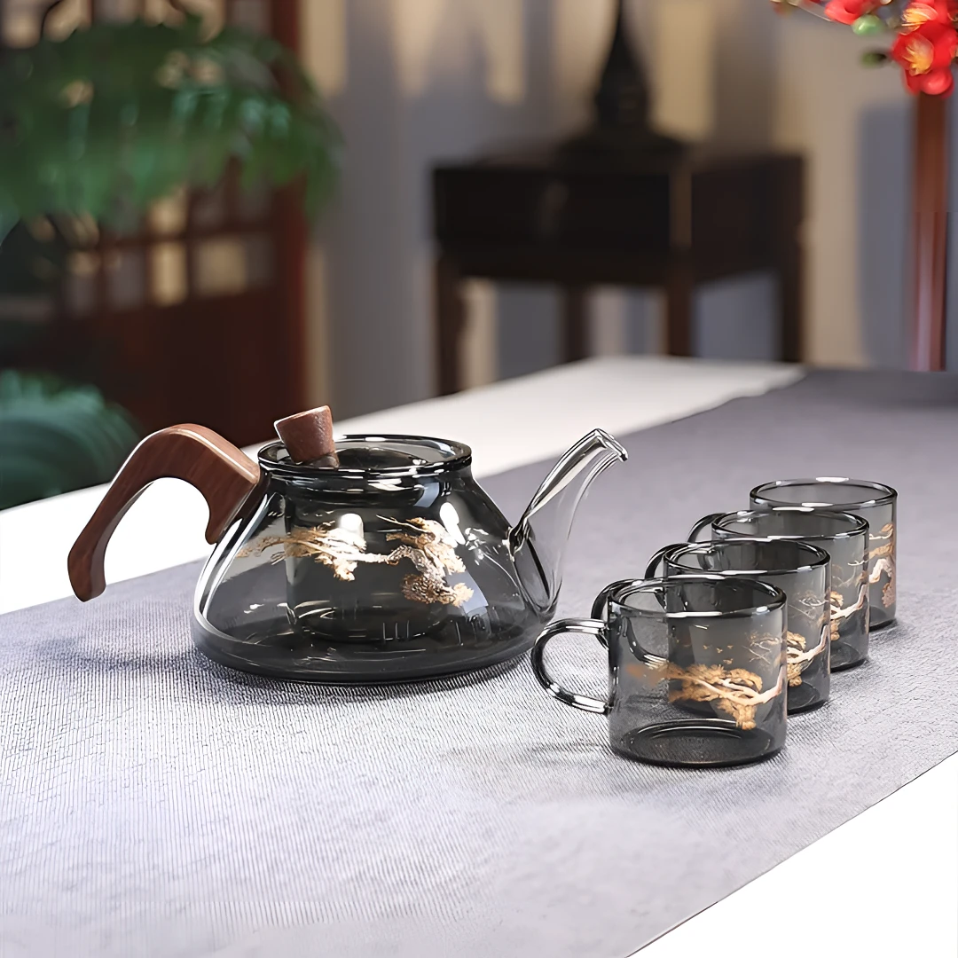 耐热玻璃泡茶壶茶具大容量木把加厚过滤水壶煮茶壶家用耐高温茶器