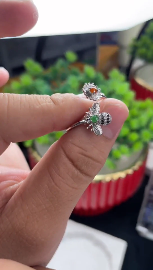 银S925镀金镶嵌戒指翡翠DDJ52515