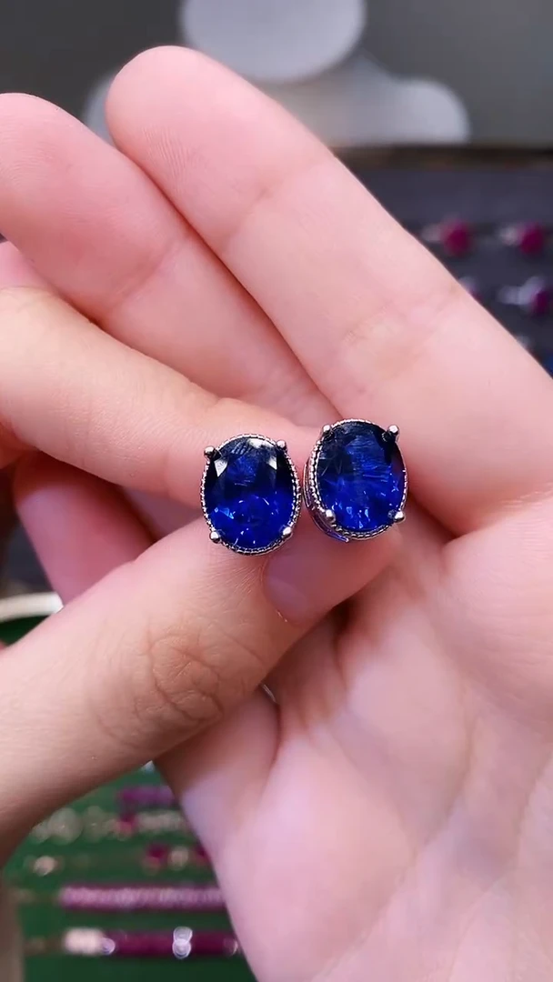 耳饰蓝宝石银S925镶嵌11