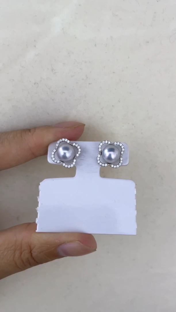 银S925镶嵌海水珍珠耳饰耳钉7-8