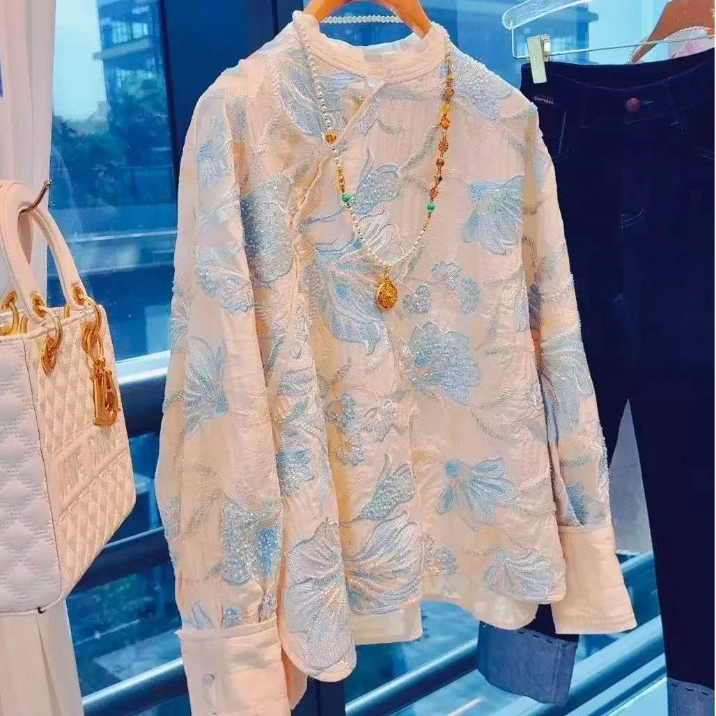 深圳南油新中式国风新款高端气质设计感宽松重工刺绣钉珠上衣外套