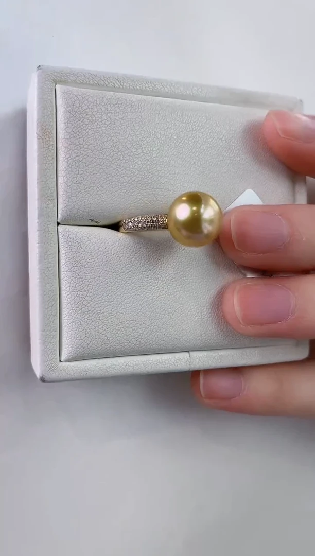 【闪购商品】海水珍珠戒指18K金镶嵌10-11南洋金珠戒指
