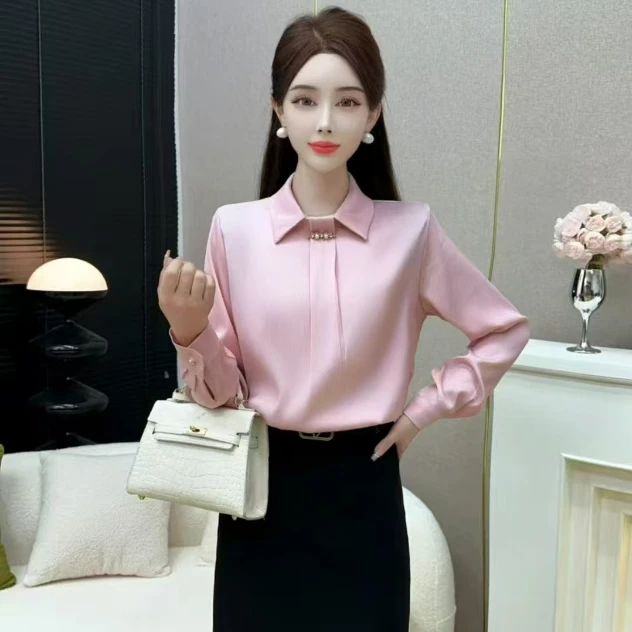 四季款衬衫女时尚百搭气质华尔缎有垂感纯色轻奢女士衬衣