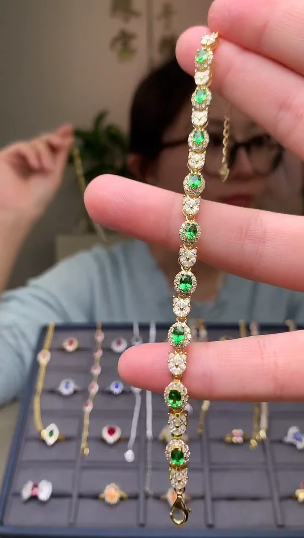 银S925镶嵌手链石榴石（沙弗莱）手链