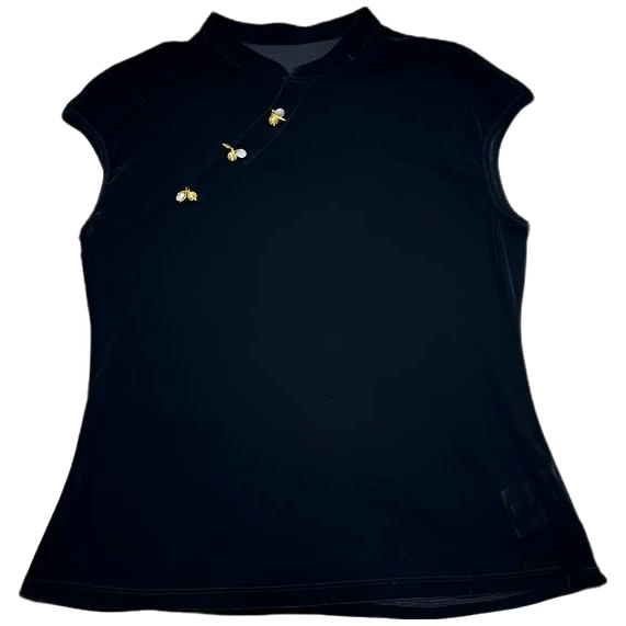 植绒黑色网红时尚复古新中式夏季显瘦唐装上衣显瘦