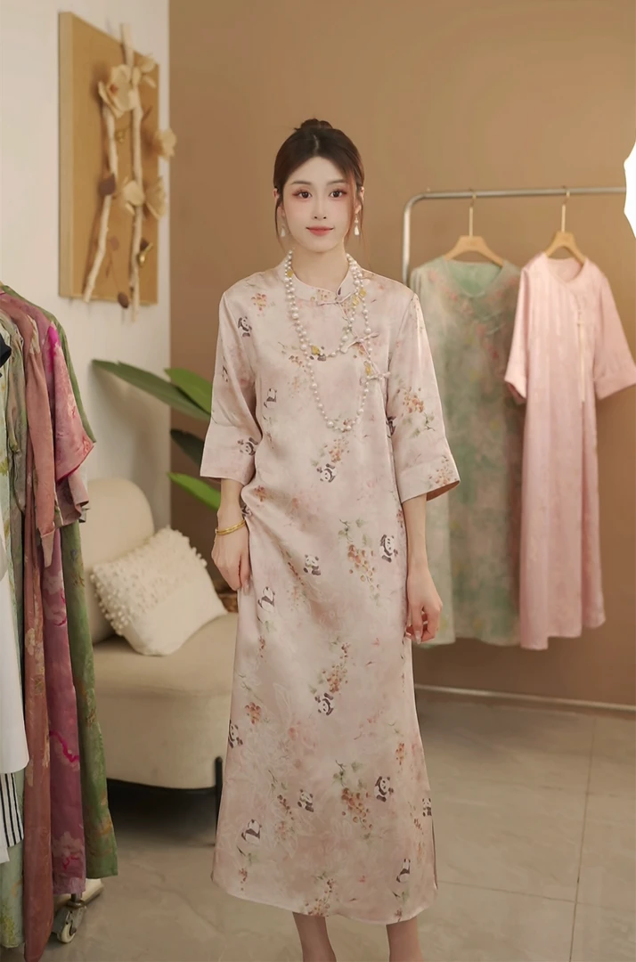 熊猫琴韵】新中式国风盘扣提花小众设计感新款连衣裙