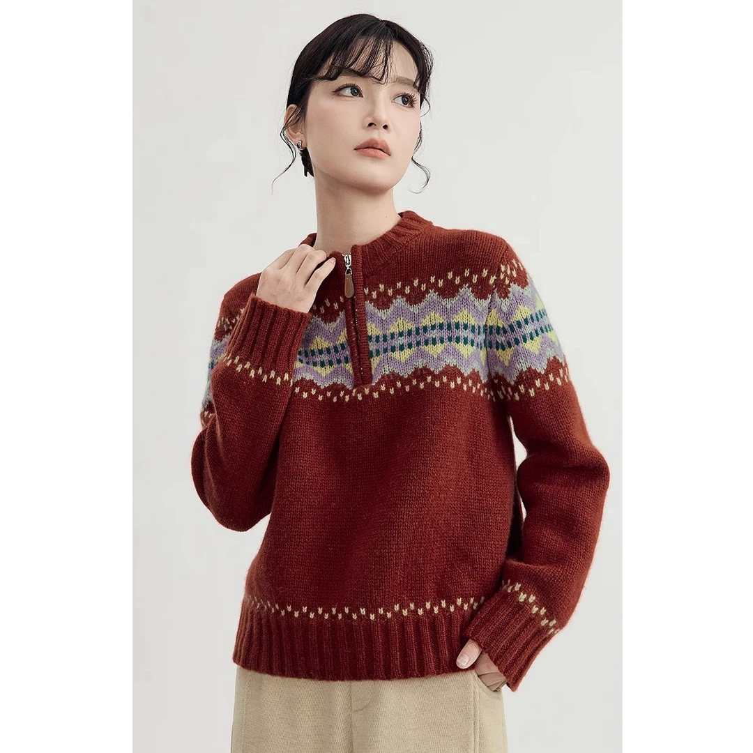 GUIER/桂儿撞色针织衫毛衣女法式修身显瘦百搭保暖外套上衣XH5185