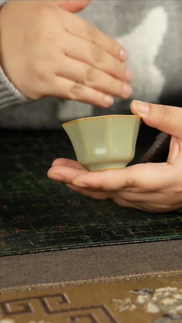 善窑厂汝窑粉青小八方杯