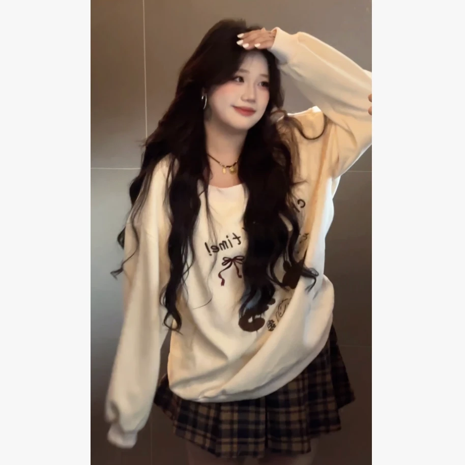 【小琳微胖女装】新款洋气炸街韩版薄款卫衣圆领刺绣长袖卫衣套装