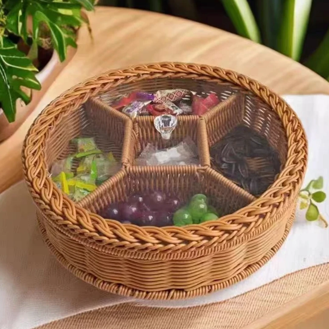 NW385中式风圆形分隔果盘客厅茶几招待糖果盒点心盘干果盘