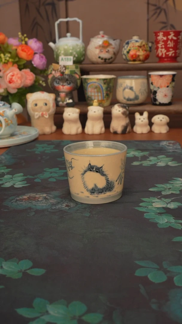 小雾垂露  小美猫猫猪口杯