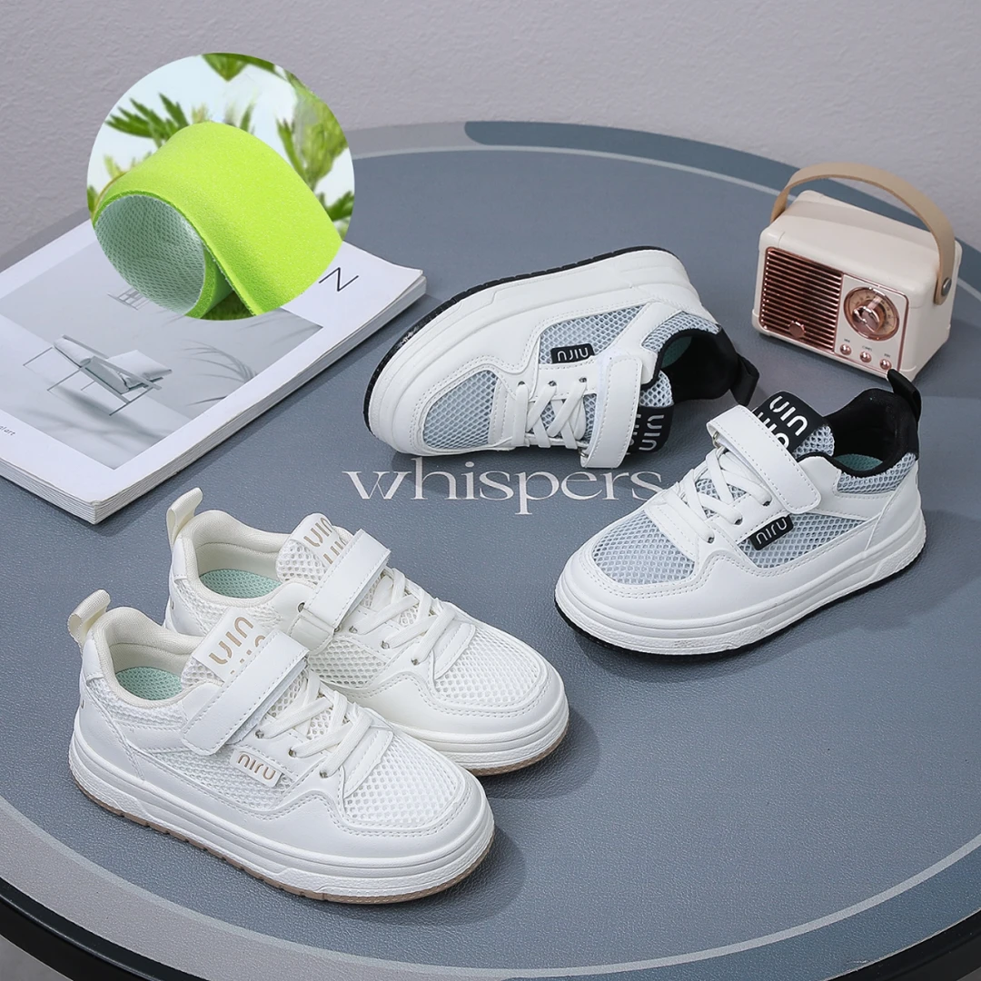 夏季单网大网孔小学生运动板鞋软底防滑耐磨休闲透气网面小白鞋