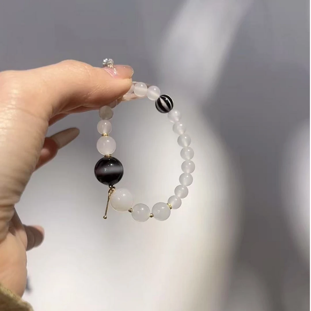 麦麦【月初】天然和田玉白玉+玛瑙天天+18K  手串 多样性发货