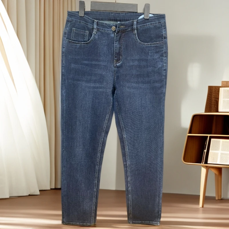 25年春夏水洗直筒柔软商务牛仔裤时尚百搭男装休闲弹力高腰蓝色