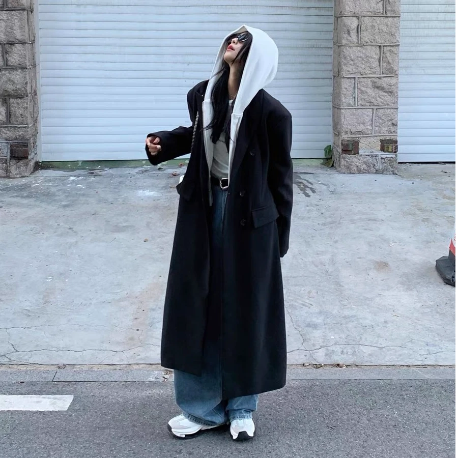 【补贴8元】韩系大码风衣胖MM中长款纯色显瘦宽松加棉外套呢子外套