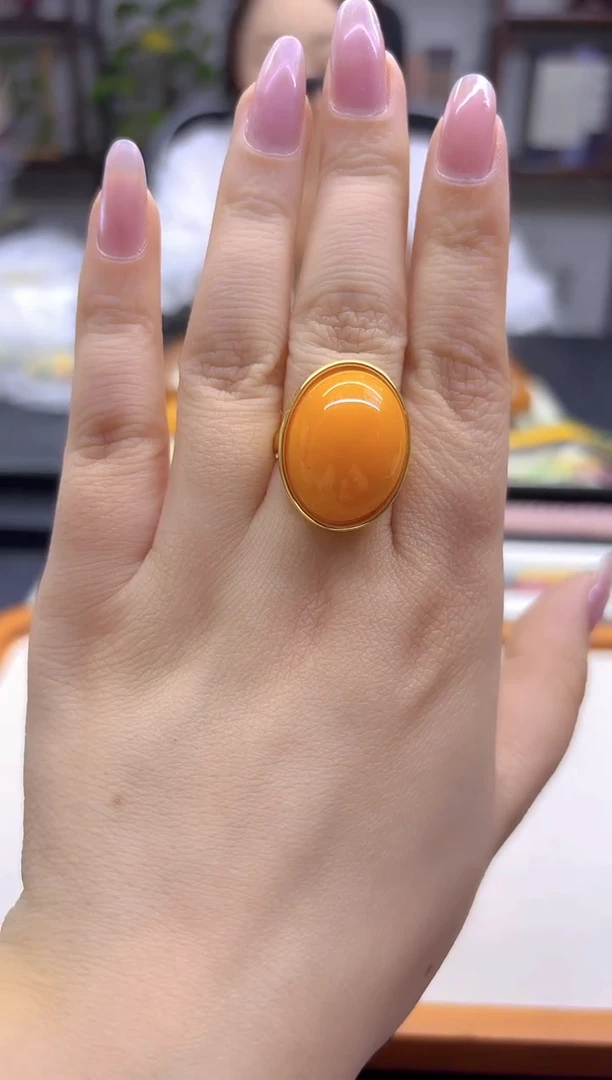 14K金镶嵌蜜蜡戒指DIY款J130