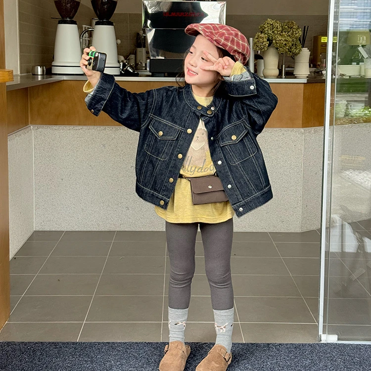 亲子【小梨涡】秋季儿童韩版休闲帅气立领牛仔外套夹克上衣F008