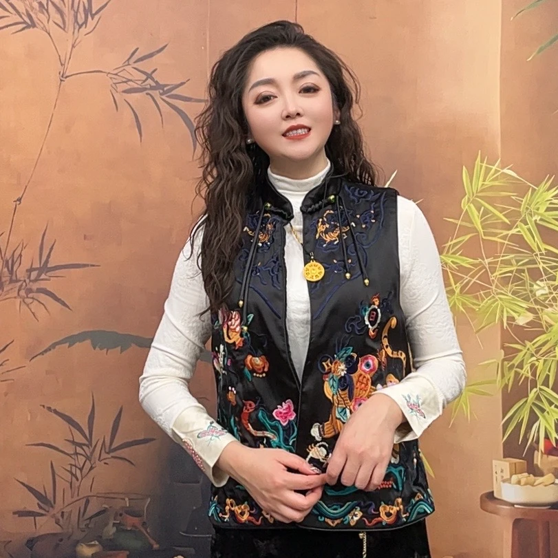 【晚风】新中式国风春秋季新款时尚高级气质范重工刺绣女士马夹