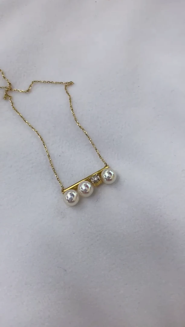 海水珍珠18K金镶嵌颈饰单钻3珠平衡6-6.5
