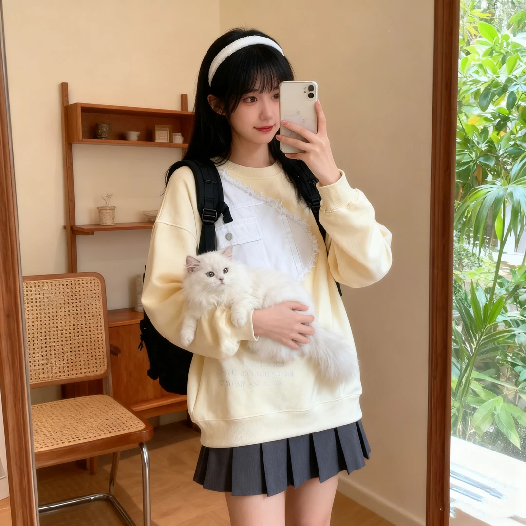 特大码300斤美式牛仔布拼接圆领卫衣男女2025款加绒加厚情侣上衣