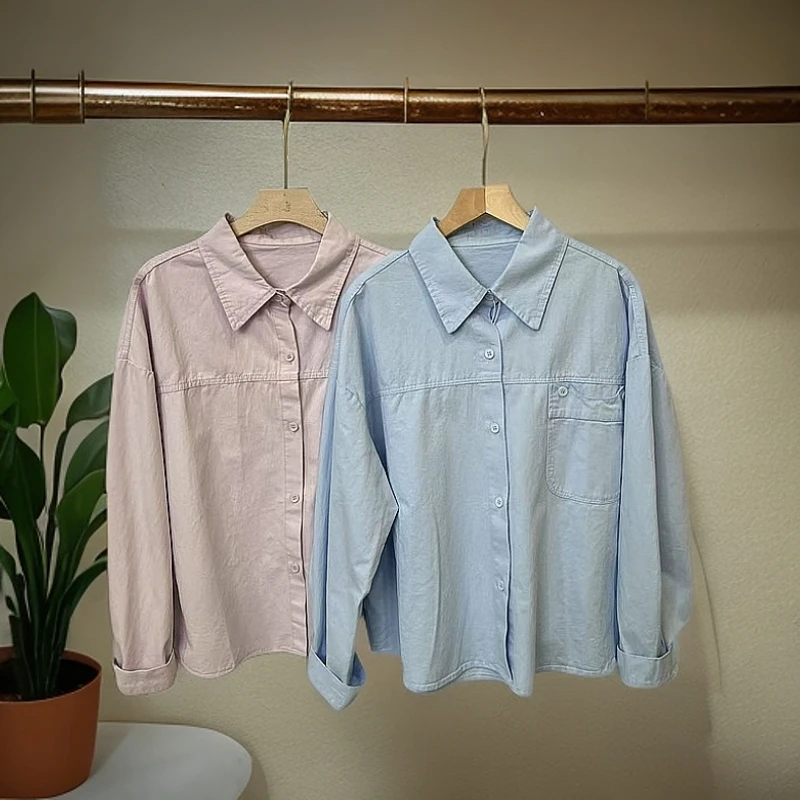 1953纯色净版衬衫上衣女款春季长袖时尚百搭简约显瘦衬衫