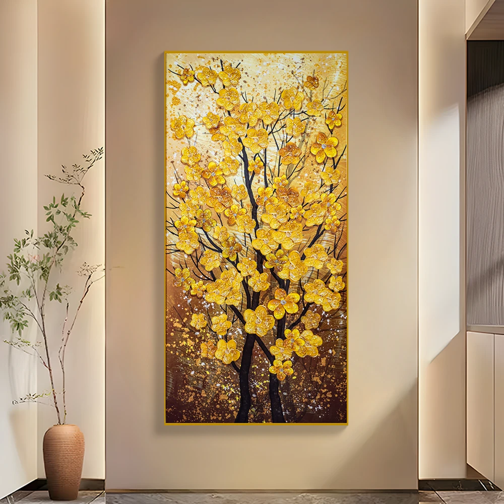 益师傅轻奢晶瓷镶钻客厅壁画 高端大气金钱树装饰画 黄金树80160