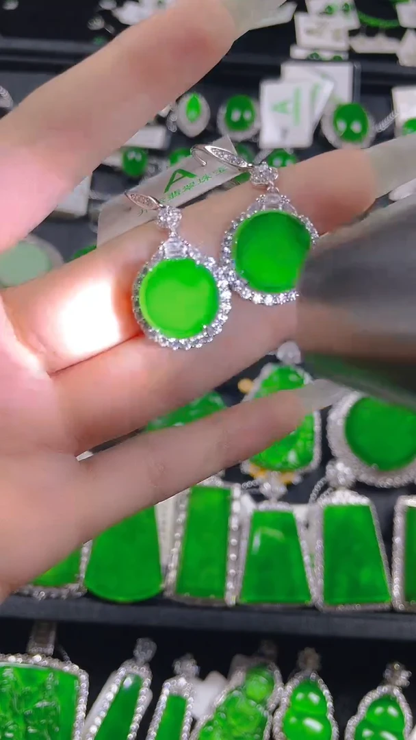 翡翠银S925镶嵌耳饰11111111