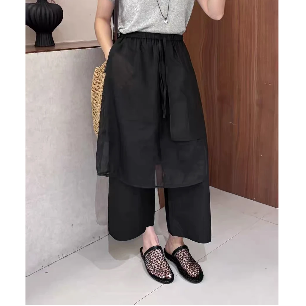 【YIBUDAOWEI】夏季拼接网纱假两件叠穿直筒裤时尚休闲七分裤 8266