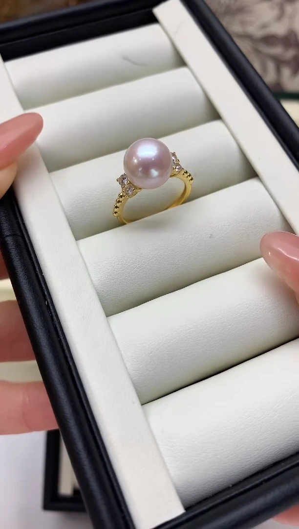 银S925镶嵌戒指淡水珍珠11-12mm