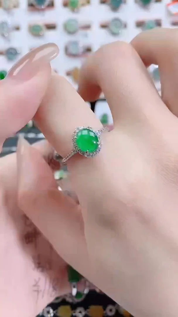 银S925镶嵌戒指翡翠天然翡翠