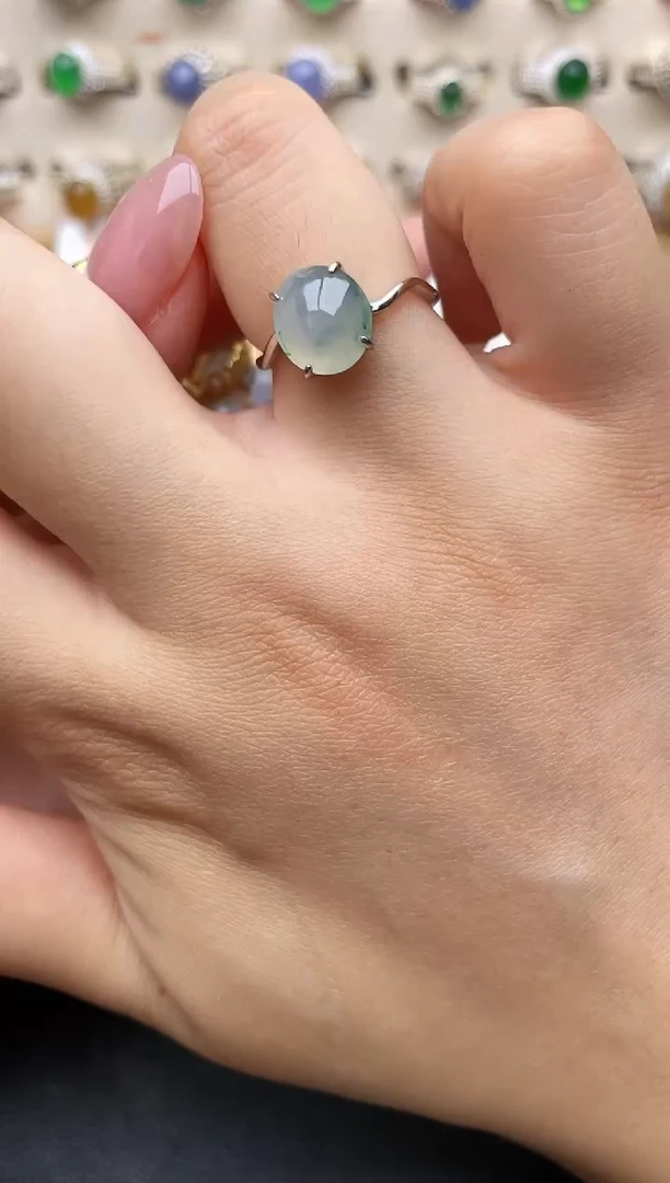 翡翠戒指银S925镶嵌一物一证一礼盒