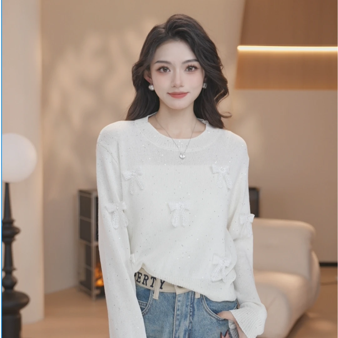Basic House/百家好HY25年春秋新款韩版温柔优雅毛衣气质针织衫