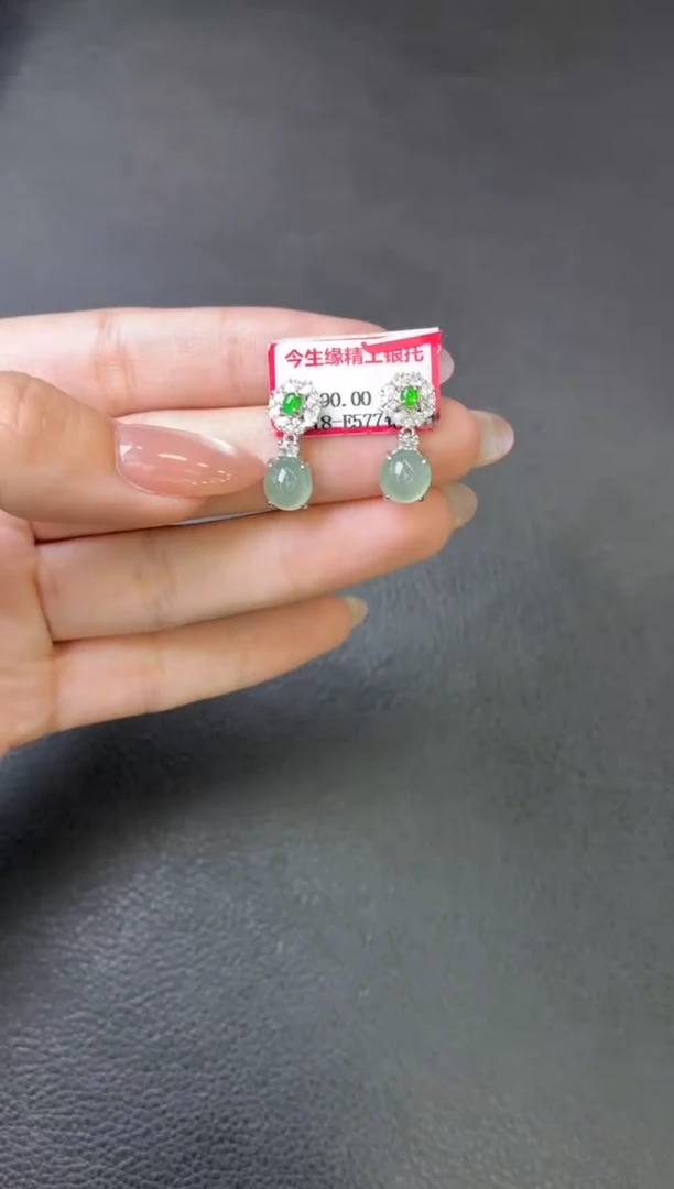 银S925镶嵌翡翠耳饰追*耳饰