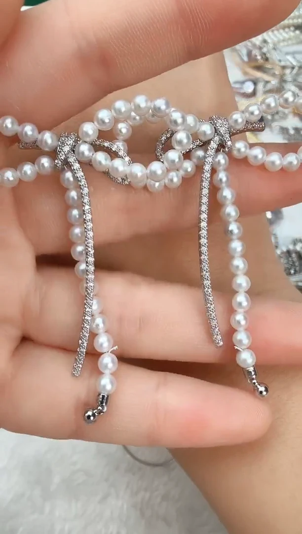 未镶嵌耳饰淡水珍珠蝴蝶结