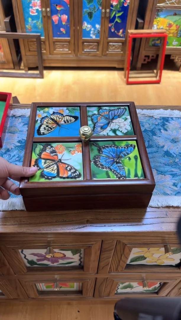 瓷片四个实木干果盒特价福利款微瑕