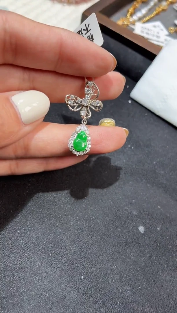 吊坠(不含链)银S925镶嵌翡翠【挽石珠宝】葫芦