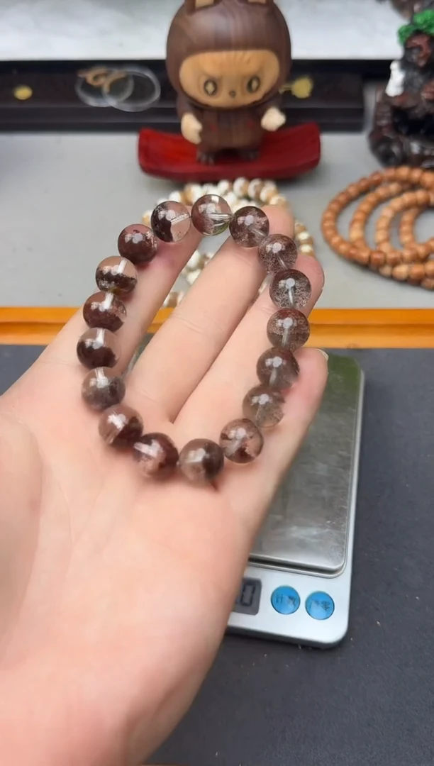 水晶手串未镶嵌T**z红幽灵12mm单圈41克