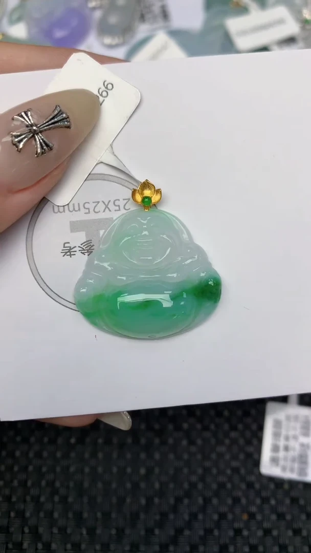 颈饰18K金镶嵌翡翠天然缅甸翡翠a货百元以上9元证书费自理