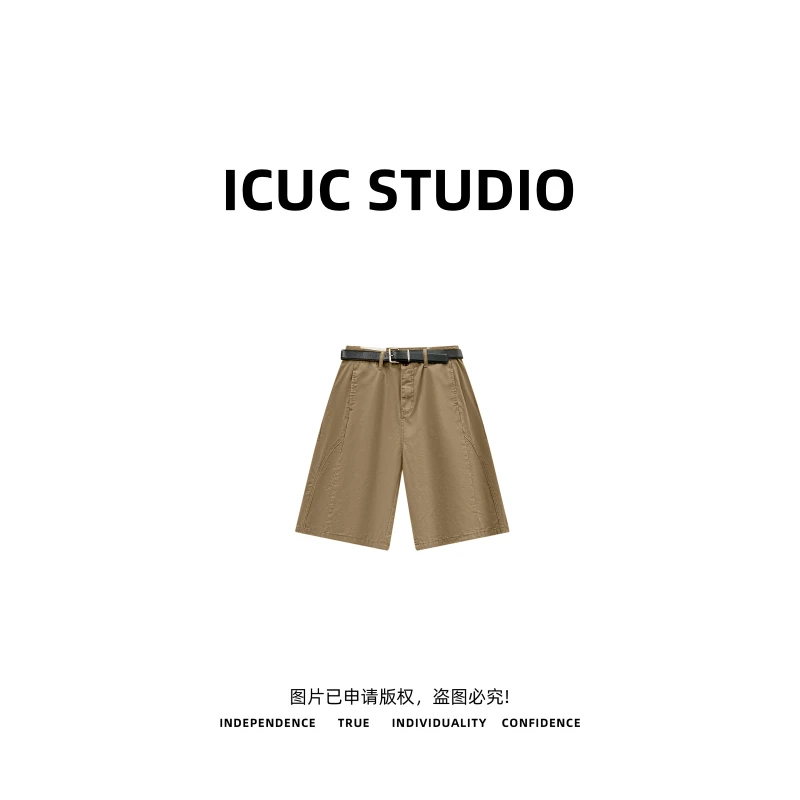 ICUC STUDIO-【复古五分裤】夏季口袋设计感宽松工装短裤6606